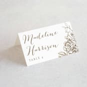 "Engraved Flowers" - Place Cards in Gold by Phrosné Barwood - Folded with Free Guest Printing