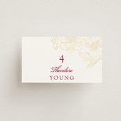 "Double Peony" - Place Cards in Ruby by Janean Hinger - Front with Free Guest Printing
