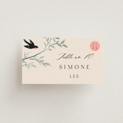 "LOVEBIRDS" - Place Cards in Cream by Elly - Front with Free Guest Printing