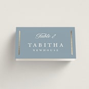 "Elegant bevel" - Place Cards in Dusty Blue by Stacey Meacham - Folded with Free Guest Printing