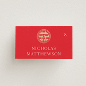 "HAPPINESS x 2" - Place Cards in Ruby by Melanie Kosuge - Front with Free Guest Printing