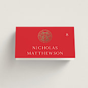 "HAPPINESS x 2" - Place Cards in Ruby by Melanie Kosuge - Folded with Free Guest Printing