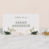 "Petal Surround" - Place Cards in Blush by Susan Moyal - Front with Free Guest Printing