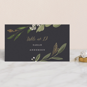 "Greenery Crown" - Place Cards in Navy by Susan Moyal - Front with Free Guest Printing