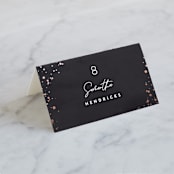 "Scripted Wedding" - Place Cards in Obsidian by Hooray Creative - Folded with Free Guest Printing