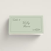 "Olive" - Place Cards - Fish in Mint by Sherley Ferreira - Folded with Free Guest Printing