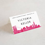 "Skyline -New York" - Place Cards in Fuchsia by Laura Condouris - Folded with Free Guest Printing
