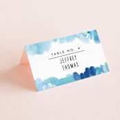 "Gallery Abstract Art" - Place Cards in Ocean by Alethea and Ruth - Folded with Free Guest Printing