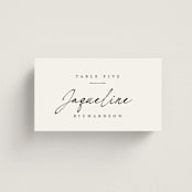 "Scripted Elegance" - Place Cards in Linen by Ana de Sousa - Front with Free Guest Printing