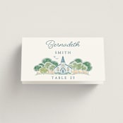 "Going to the Chapel" - Place Cards in Meadow by Paper Sun Studio - Folded with Free Guest Printing