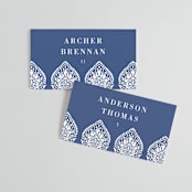 "Calcutta Stamp" - Place Cards in Azure by Oma N. Ramkhelawan - Front with Free Guest Printing