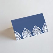 "Calcutta Stamp" - Place Cards in Azure by Oma N. Ramkhelawan - Blank front