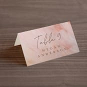 "Delicate brushstrokes" - Place Cards in Blush by Lucrecia Caporale - Folded with Free Guest Printing