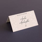 "Elegant Lace" - Place Cards in Blush by Hooray Creative - Folded with Free Guest Printing