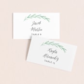 "Painted Leaves" - Place Cards in Evergreen by Olivia Raufman - Front with Free Guest Printing