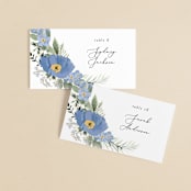 "Botanical Swag" - Place Cards in Periwinkle by Susan Moyal - Front with Free Guest Printing
