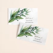 "Mixed Greenery" - Place Cards in Emerald by Susan Moyal - Front with Free Guest Printing