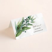 "Mixed Greenery" - Place Cards in Emerald by Susan Moyal - Folded with Free Guest Printing