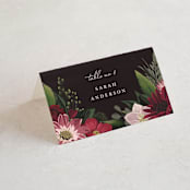 "Midnight Botanicals" - Place Cards in Cranberry by Susan Moyal - Folded with Free Guest Printing
