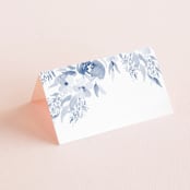 "Poetic Watercolor Flowers" - Place Cards in Periwinkle by Qing Ji - Blank front