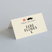 "Stache + Kiss" - Place Cards in Cream by Penelope Poppy - Folded with Free Guest Printing