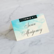 "Ombio" - Place Cards in Aqua by GeekInk Design - Folded with Free Guest Printing