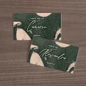 "Chin-Chin" - Place Cards in Midnight Spruce by Annie Clark - Front with Free Guest Printing