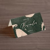 "Chin-Chin" - Place Cards in Midnight Spruce by Annie Clark - Folded with Free Guest Printing