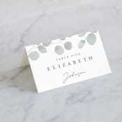 "Silver Dollar Eucalyptus" - Place Cards in Silver Dollar by Shannon Chen of Four Wet Feet Studio - Folded with Free Guest Printing