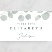 "Silver Dollar Eucalyptus" - Place Cards in Silver Dollar by Shannon Chen of Four Wet Feet Studio - Detail