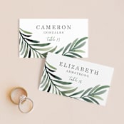 "Green leaf frame" - Place Cards in Limestone by Yaling Hou Suzuki - Front with Free Guest Printing