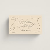 "French Whimsy Script" - Place Cards in Champagne by Wallace Design Co. - Front with Free Guest Printing
