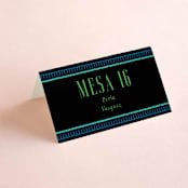 "Embroidery" - Place Cards in Noche by Jackie Crawford - Folded with Free Guest Printing