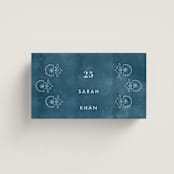 "Kantha Quilt" - Place Cards in Indigo by Nazia Hyder - Front with Free Guest Printing