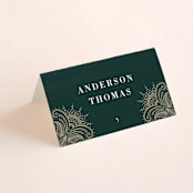 "Engraved Paisley" - Place Cards in Cardamom by Oma N. Ramkhelawan - Folded with Free Guest Printing