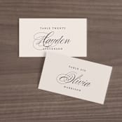 "initals" - Place Cards in Champagne by Lori Wemple - Front with Free Guest Printing