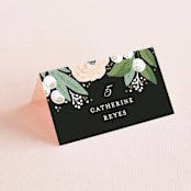 "Blooming Bouquet" - Place Cards in Charcoal by Alethea and Ruth - Folded with Free Guest Printing