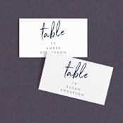"Funky Names" - Place Cards in Navy by Phrosné Barwood - Front with Free Guest Printing
