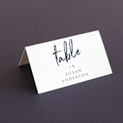 "Funky Names" - Place Cards in Navy by Phrosné Barwood - Folded with Free Guest Printing