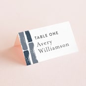 "Modern Brush" - Place Cards in Steel Blue by Lisa Guerrero - Folded with Free Guest Printing