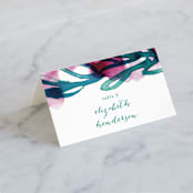 "Airy Blooms" - Place Cards in Haute Hibiscus by Simona Camp - Folded with Free Guest Printing