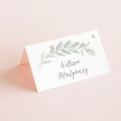 "Modern Wreath" - Place Cards in Sage by Hooray Creative - Folded with Free Guest Printing