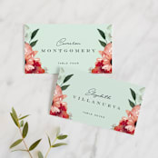 "Cascading Florals" - Place Cards in Rouge by Leah Bisch - Front with Free Guest Printing