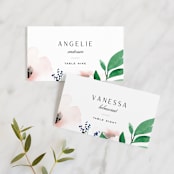 "Soft Florals" - Place Cards in Coral Wash by Leah Bisch - Front with Free Guest Printing