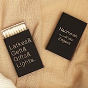 "Custom Latkes & Gelt & Gifts & Lights Matchbox, set of 100" - Party Matches and Matchbooks in blue by ForYourParty