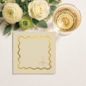 "Champagne Glass with Wavy Border Premium Cocktail Napkins" - Party Napkins in natural by Papel Custom Design