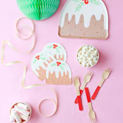 "Baking Spirits Bright Figgy Pudding Petite Napkins - Set of 16" - Party Napkins in brown by Jollity and Co