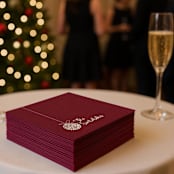 "Personalized Burgundy Holiday Cocktail Napkins with Ornament Icon" - Party Napkins in red by Papel Custom Design