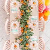 "Clementine Frenchie Striped Large Napkins" - Party Napkins in orange by Jollity and Co