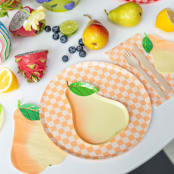 "Le Dinner Pear Dessert Plates - Set of 8" - Party Plates and Bowls in yellow by Jollity and Co